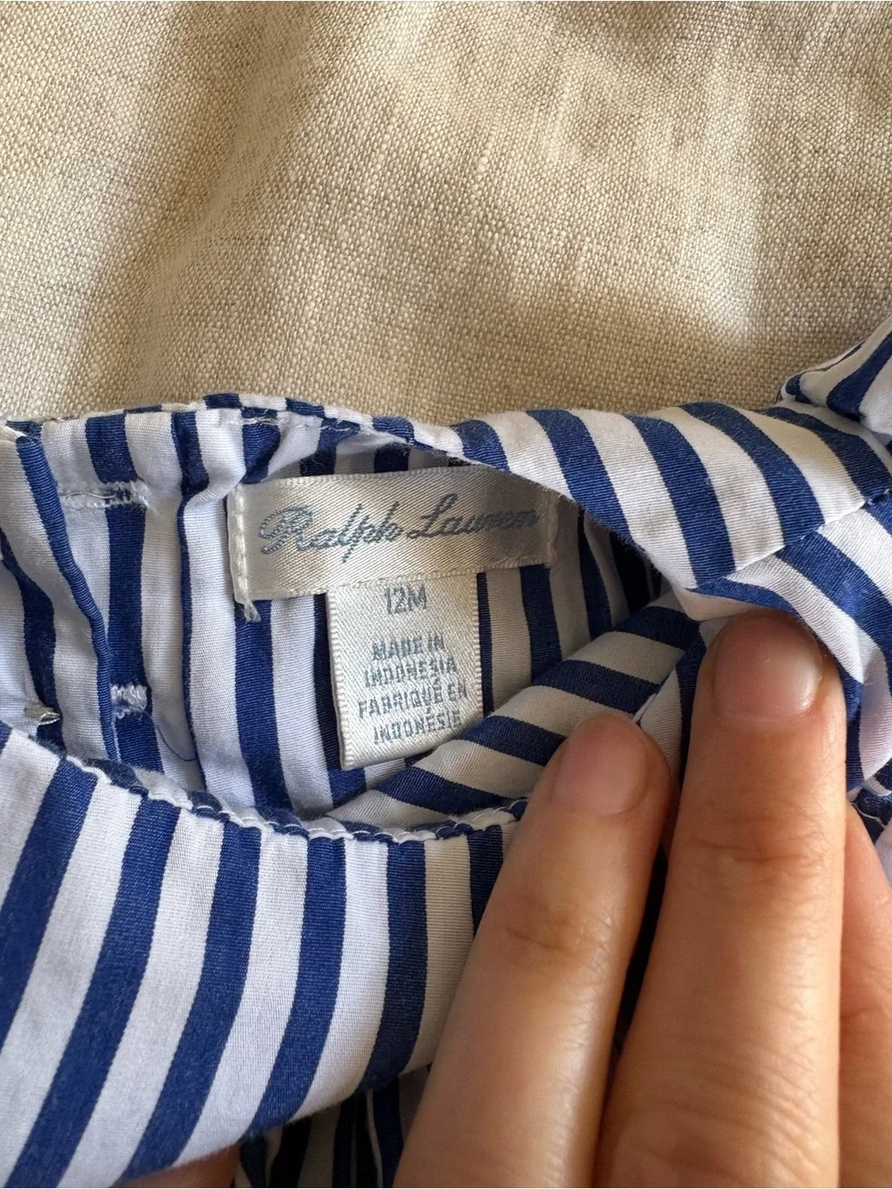 Ralph Lauren Navy and White Striped Ruffle Top & Bloomer Set